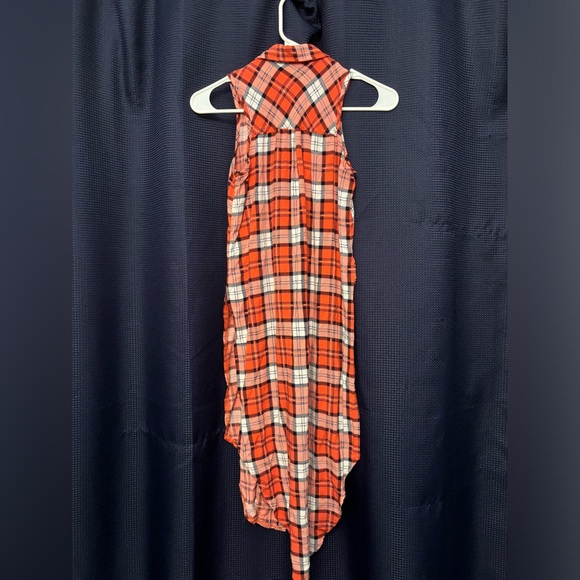 Love Ari Plaid Tartan Tunic Button Up Sleeveless Orange White Women’s Size S - Picture 3 of 13